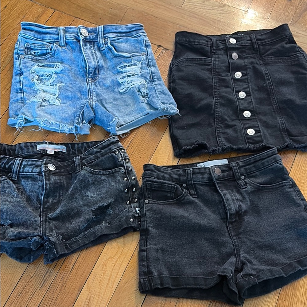 Black and Light Blue Denim Women's Shorts - Casual High-Rise & Distressed Styles
